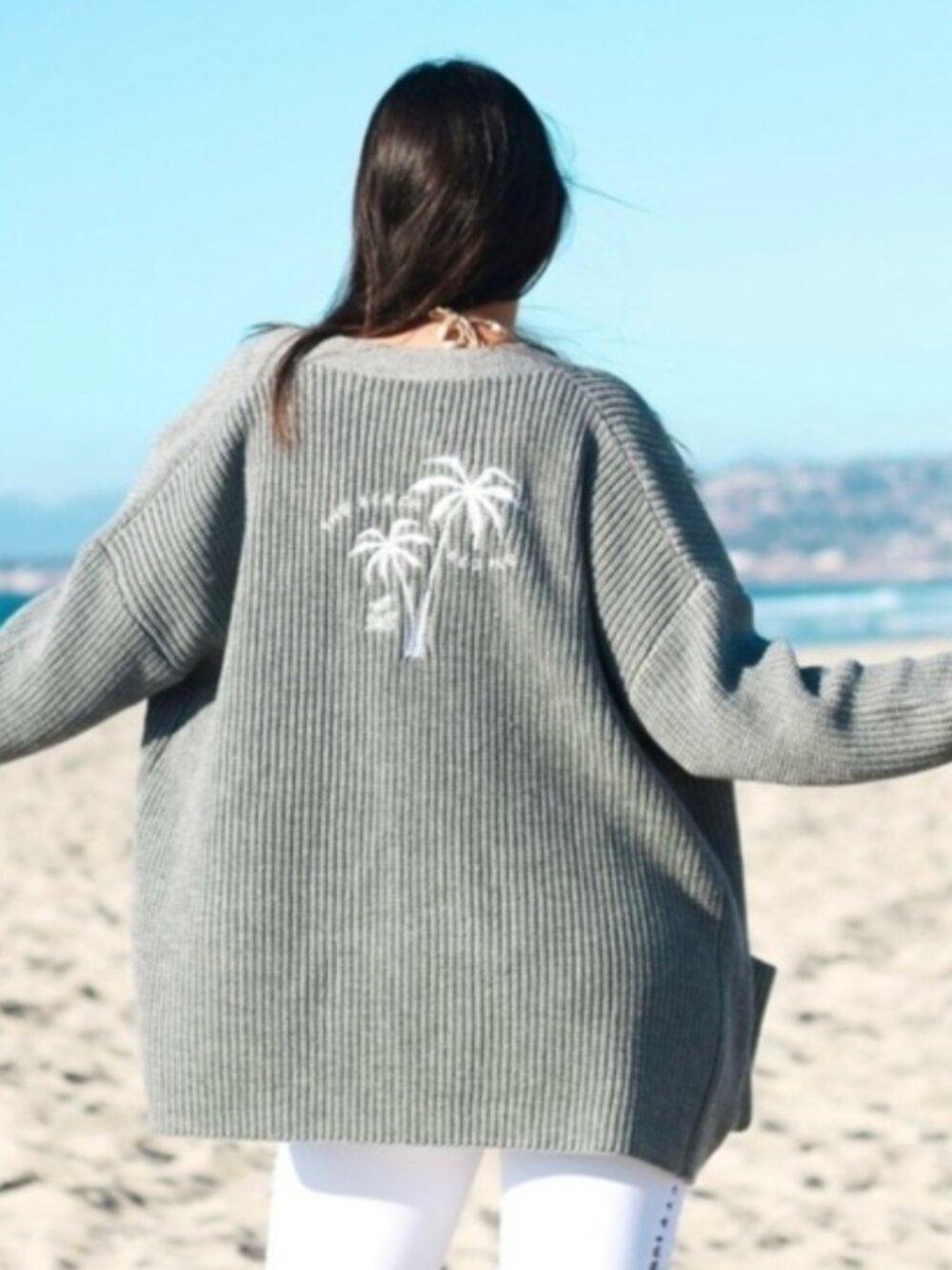 The Beach People Cardigan Sweater Palm Trees Small/XS Tropical Coastal Boho Cozy - Picture 2 of 9